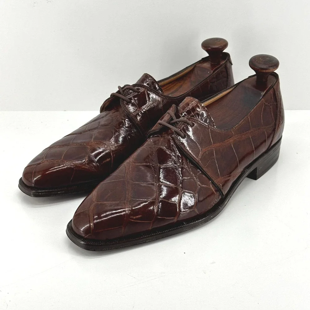 VTG Kashani Shoes Men's 9 Genuine Alligator Oxfords Made Italy Brown NOS Take 6